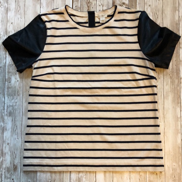 J. Crew striped, exposed zip back knit shirt w/faux leather sleeves - size S - Picture 10 of 13